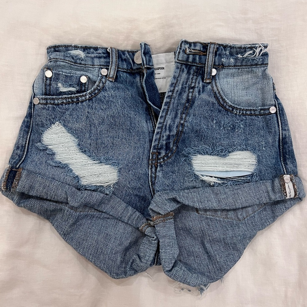 One Teaspoon Blue Distressed Jean Shorts
